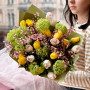 Charming bouquet with tulips and viburnum «Sweet dawn»