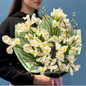 Весняний тендітний букет із ірисів «Крихка перлинка»